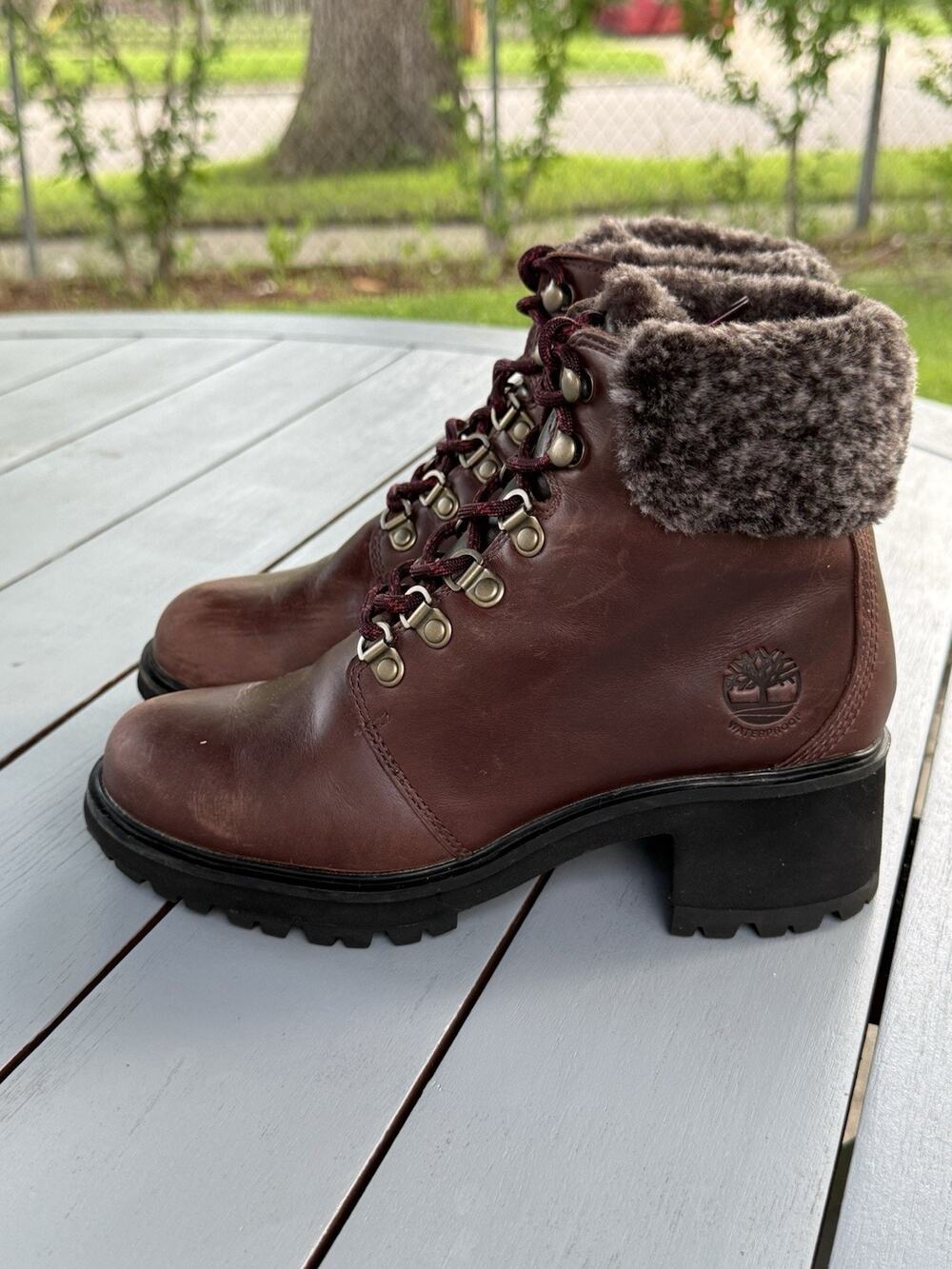 Timberland Women Size 5.5 Kinsley Waterproof Brown Leather Faux Fur Ankle Boot